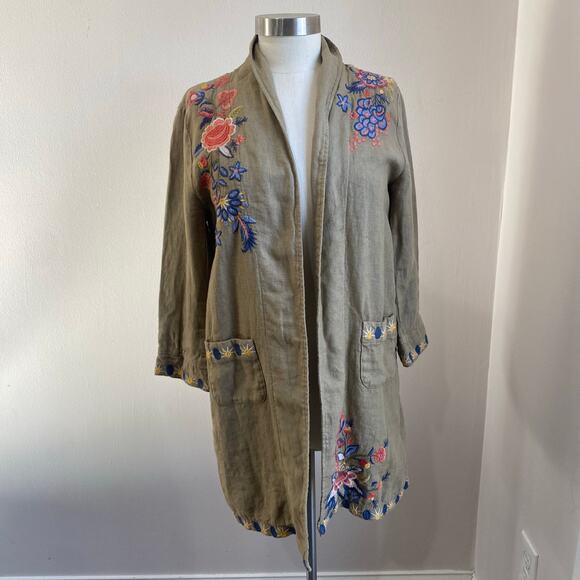 Johnny Was Tiwa Oversized Floral Embroidered Linen Open Cardigan Sz Small Petite - Picture 3 of 13